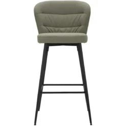 Set 2 Sgabelli da Bar Imbottiti Tessuto Verde Struttura Metallo Nero