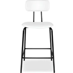 Set 2 Sgabelli da Bar per Cucina Penisola Ecopelle Bianco con Schienale