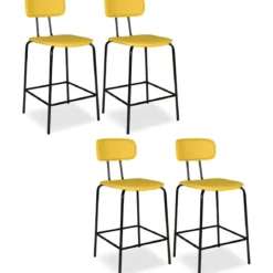 Set 2 Sgabelli da Bar per Cucina Penisola Ecopelle Giallo Effetto Cuoio