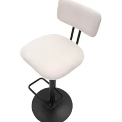 Set 2 Sgabelli da Bar Regolabili Metallo Nero Tessuto Imbottito Beige