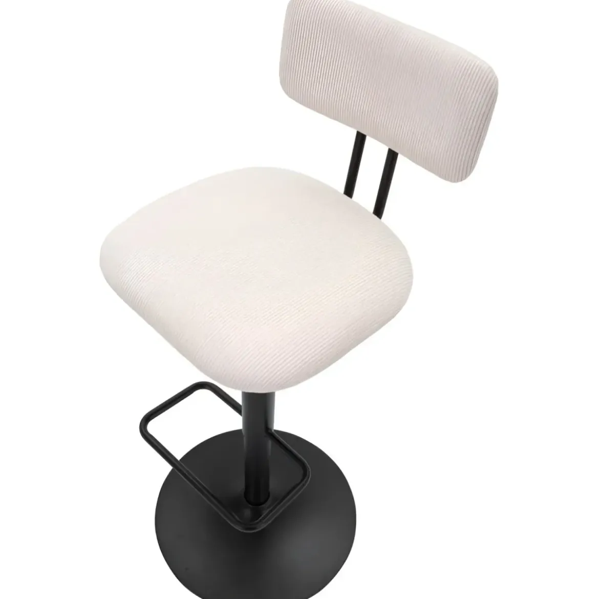 Set 2 Sgabelli da Bar Regolabili Metallo Nero Tessuto Imbottito Beige