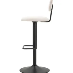 Set 2 Sgabelli da Bar Regolabili Metallo Nero Tessuto Imbottito Beige