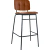 Set 2 Sgabelli da Cucina con Schienale Ecopelle Mattone Gambe Metallo
