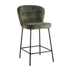 Set 2 Sgabelli da Interno Imbottiti in Tessuto Teddy Verde Gambe Nere