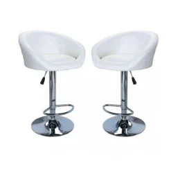 Set 2 Sgabelli Girevoli Bianco in Ecopelle Regolabili 47,5 x 52,5 x 80,5/101,5 cm