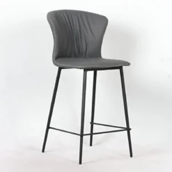 Set 2 Sgabelli Imbottiti in Ecopelle Antracite in Gambe Metallo Nere