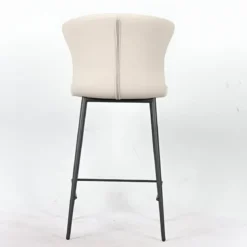 Set 2 Sgabelli Imbottiti in Ecopelle Beige in Gambe Metallo Nere