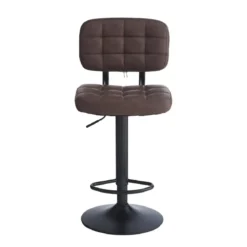 Set 4 Sgabelli Regolabili Ecopelle Marrone con Struttura Metallo Nero