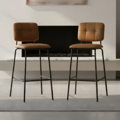 Set 2 Sgabelli Velluto Ruggine Sedie da Bar Schienale Gambe Metallo