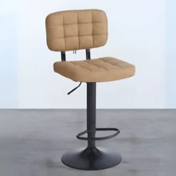 Set 4 Sgabello Regolabili Ecopelle Cammello Struttura in Metallo Nero