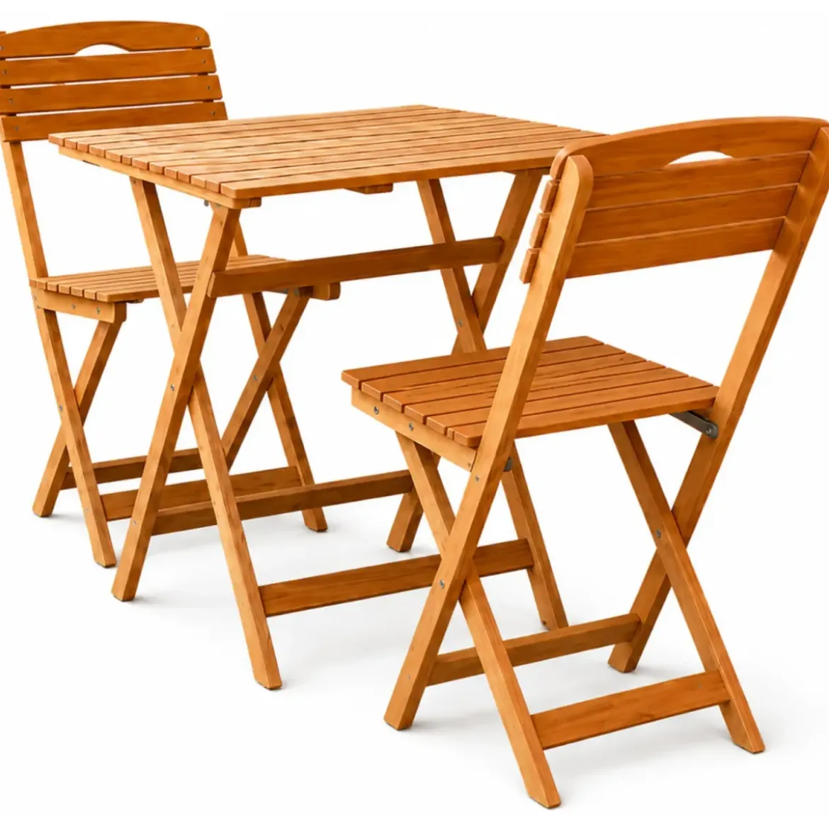 Set Tavolino e 2 Sedie in Legno Tavolo Pieghevole con Cuscini da Esterno