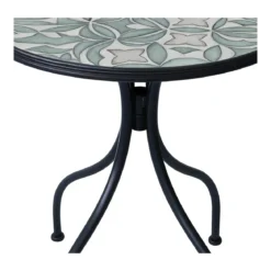 Set Tavolo Ø 60 cm con 2 Sedie Pieghevoli da Giardino Bianco Azzurro