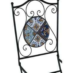 Set Tavolo Ø 60 cm con 2 Sedie Pieghevoli da Giardino Beige Azzurro