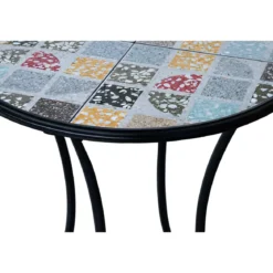 Set Tavolo Ø 60 cm con 2 Sedie Pieghevoli da Giardino Effetto Mosaico