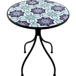 Set Tavolo Ø 60 cm con 2 Sedie Pieghevoli da Giardino Blu Celeste