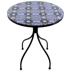 Set Tavolo Ø 60 cm 2 Sedie Pieghevoli Ceramica da Esterno Azzurro Blu