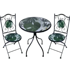 Set Tavolo da Giardino Ø 60 cm con 2 Sedie Pieghevoli in Ferro Verde