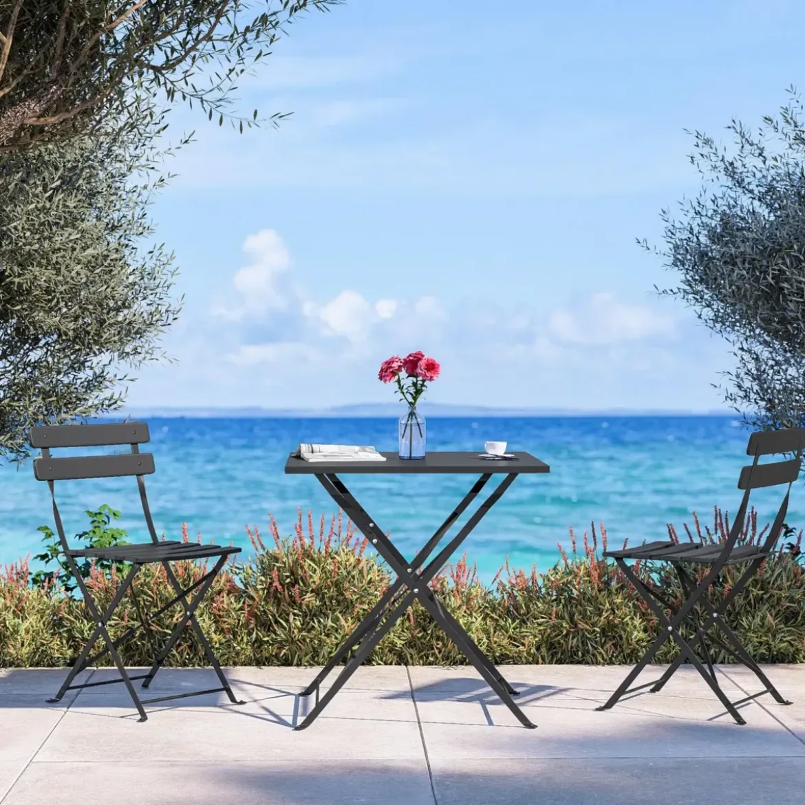 Set Tavolo da Giardino Quadrato 70x70 cm con 2 Sedie Antracite