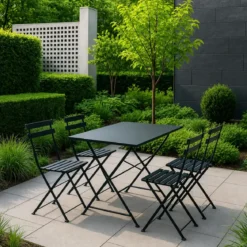 Set Tavolo da Giardino Rettangolare 70x110 cm con 4 Sedie Antracite