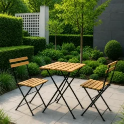 Set Tavolo da Giardino 55x55 cm con 2 Sedie Metallo Nero Legno