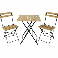 Set Tavolo da Giardino 55x55 cm con 2 Sedie Metallo Nero Legno