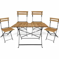 Set Tavolo da Giardino 55x110 cm con 4 Sedie Metallo Nero Legno