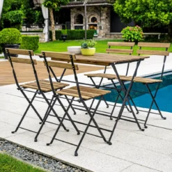 Set Tavolo da Giardino 55x110 cm con 4 Sedie Metallo Nero Legno