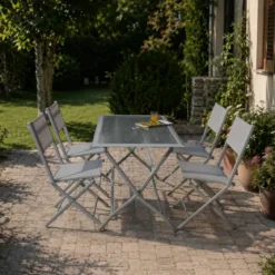 Set Tavolo e 4 Sedie Pieghevoli in Acciaio Arredo Esterno da Giardino Balcone