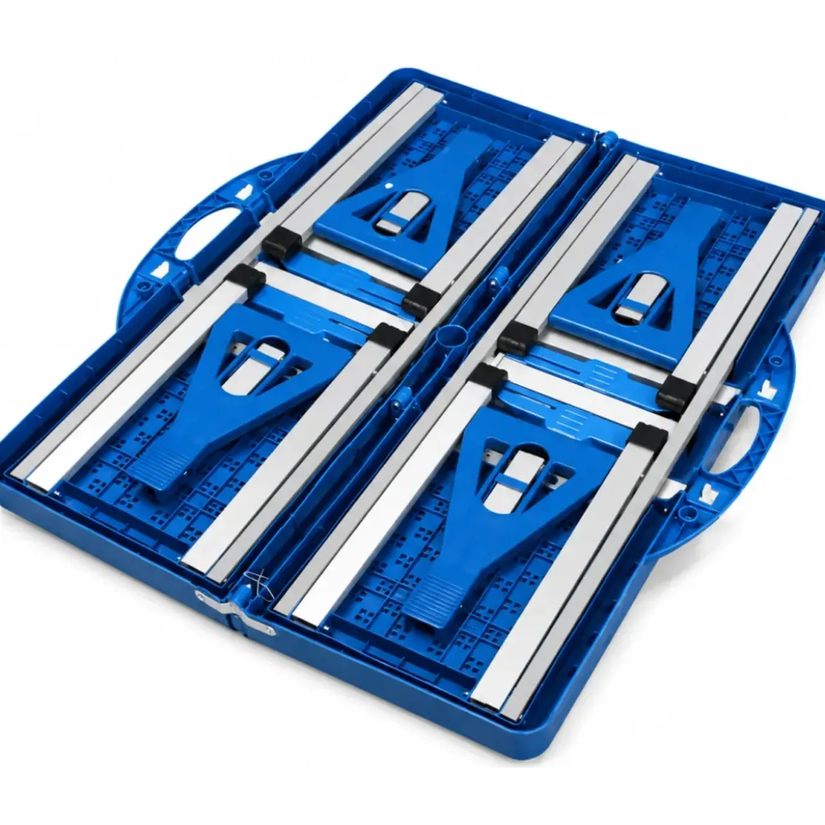 Set Tavolo Pieghevole con 4 Sgabelli in Alluminio Blu
