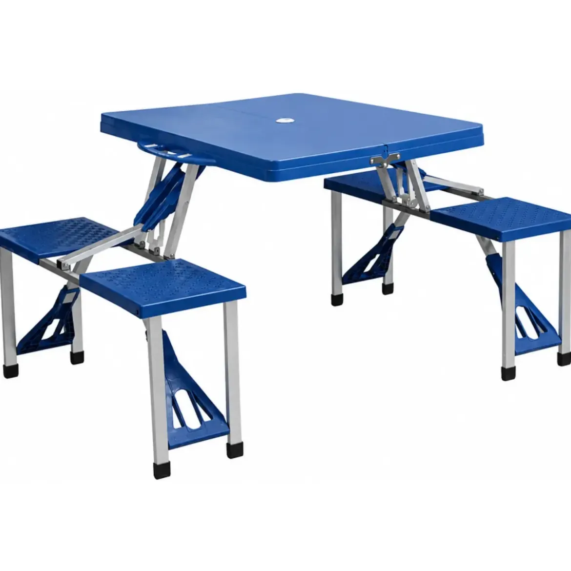 Set Tavolo Pieghevole con 4 Sgabelli in Alluminio Blu