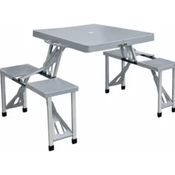 Set Tavolo Pieghevole con 4 Sgabelli in Alluminio Grigio Pic Nic