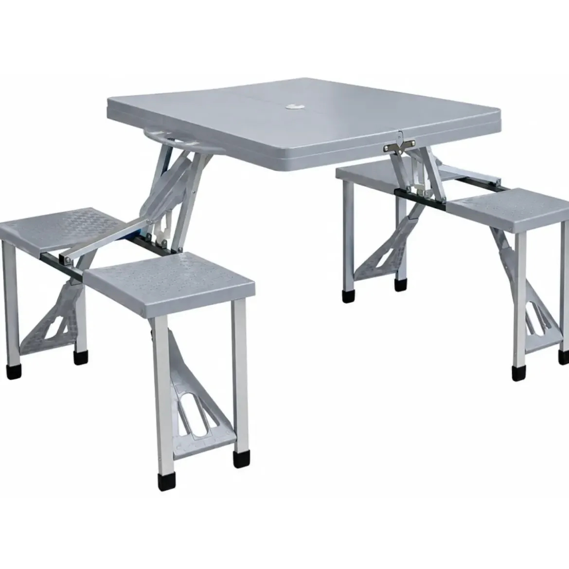 Set Tavolo Pieghevole con 4 Sgabelli in Alluminio Grigio Pic Nic