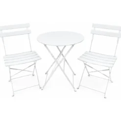 Set Tavolo Rotondo e 2 Sedie Pieghevoli per Terrazzo Giardino Balcone Esterno