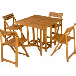 Set Tavolo 4 Sedie Pranzo Pieghevole Legno da Giardino Pic Nic Terrazzo