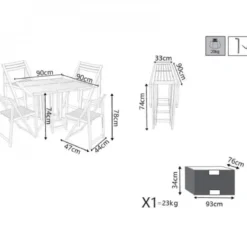 Set Tavolo 4 Sedie Pranzo Pieghevole Legno da Giardino Pic Nic Terrazzo