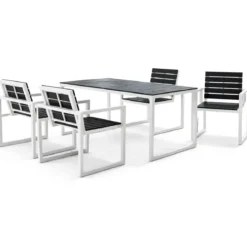 Set Tavolo 150x90 4 Sedie da Giardino Alluminio Legno Sintetico Nero