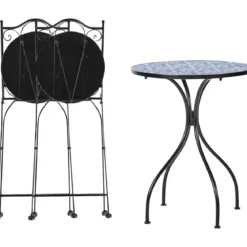 Set Tavolo 60x60 2 Sedie Pieghevoli da Esterno Ceramica Fantasia Blu