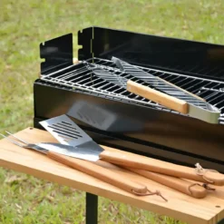 Set Utensili Barbecue Campignaz 10 Pezzi Acciaio Inox Manico in Legno