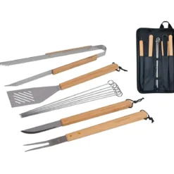 Set Utensili Barbecue Campignaz 9 Pezzi Manico in Legno Borsa Tessuto