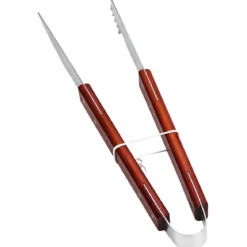 Set Utensili Barbecue 46 cm 3 Pezzi Manico in Legno Rosso per Griglia