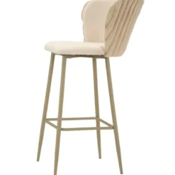 Sgabelli da Bar Set 2 Pezzi Crema Seduta Imbottita Schienale Lavorato