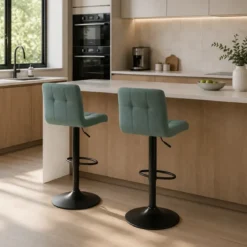 Sgabelli Regolabili in Tessuto Verde Set 2 Pezzi per Cucina Penisola