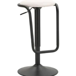 Sgabello Bar Girevole Regolabile Metallo Nero Tessuto Imbottito Beige