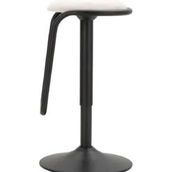 Sgabello Bar Girevole Regolabile Metallo Nero Tessuto Imbottito Beige