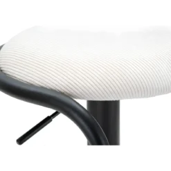 Sgabello Bar Girevole Regolabile Metallo Nero Tessuto Imbottito Beige