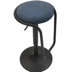 Sgabello Bar Girevole Regolabile Metallo Nero Tessuto Imbottito Blu