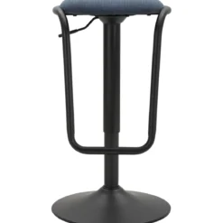 Sgabello Bar Girevole Regolabile Metallo Nero Tessuto Imbottito Blu