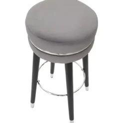Sgabello Bar in Velluto Grigio Finitura Argento Poggiapiedi Moderno