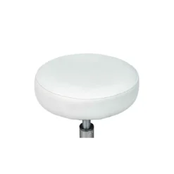Sgabello Basso con Ruote a Rotelle Bianco Ecopelle in Metallo Imbottito Cucina