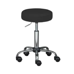 Sgabello Basso con Ruote Nero a Rotelle Imbottito Ecopelle in Metallo da Cucina